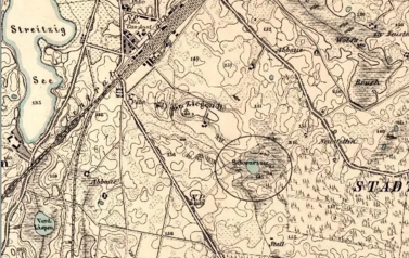 Mapa okolic Szczecinka, tu jezioro Leśne nosi nazwę Schwarzsee - jezioro Czarne