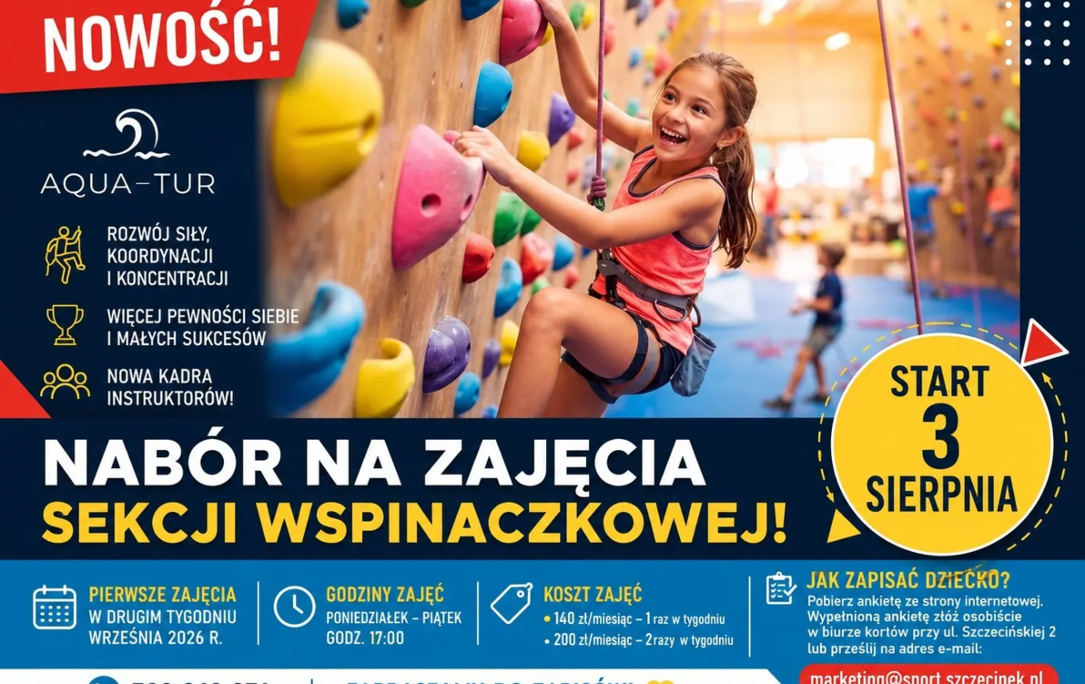 Zdjęcie do Rusza nab&oacute;r na zajęcia na ściance wspinaczkowej. Nowość w ofercie Aqua Tur