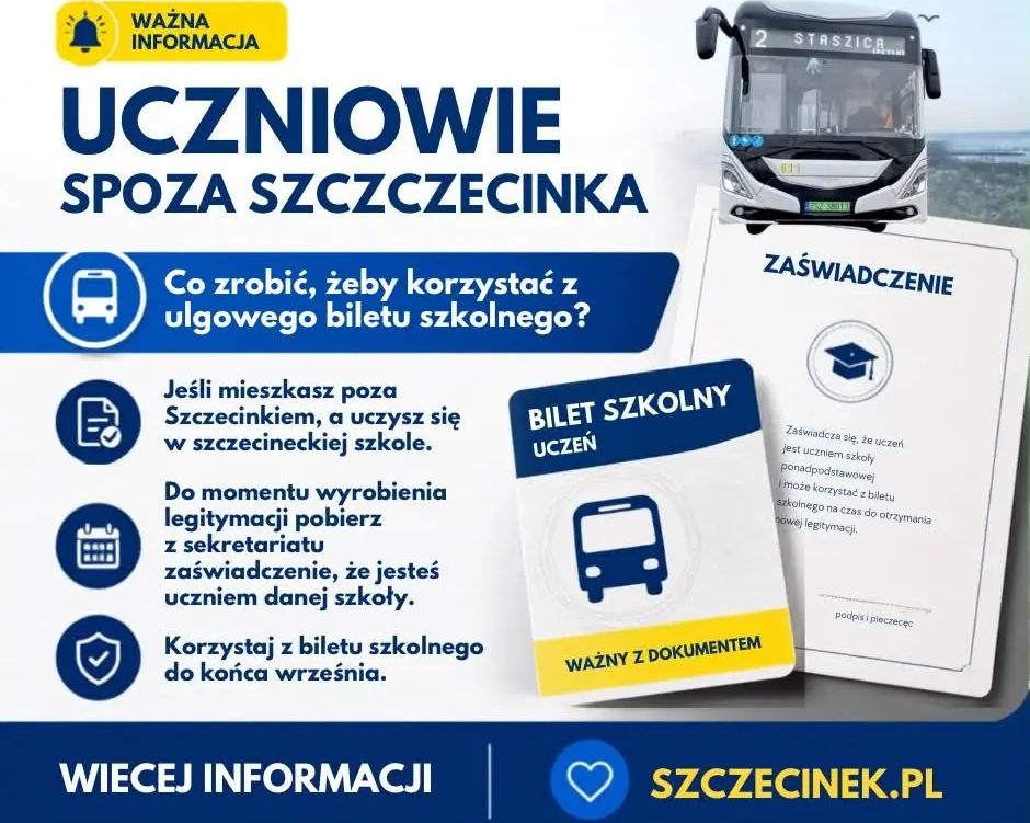 Zdjęcie do Ważne dla uczni&oacute;w szk&oacute;ł ponadpodstawowych spoza Szczecinka rozpoczynających naukę w Szczecinku 