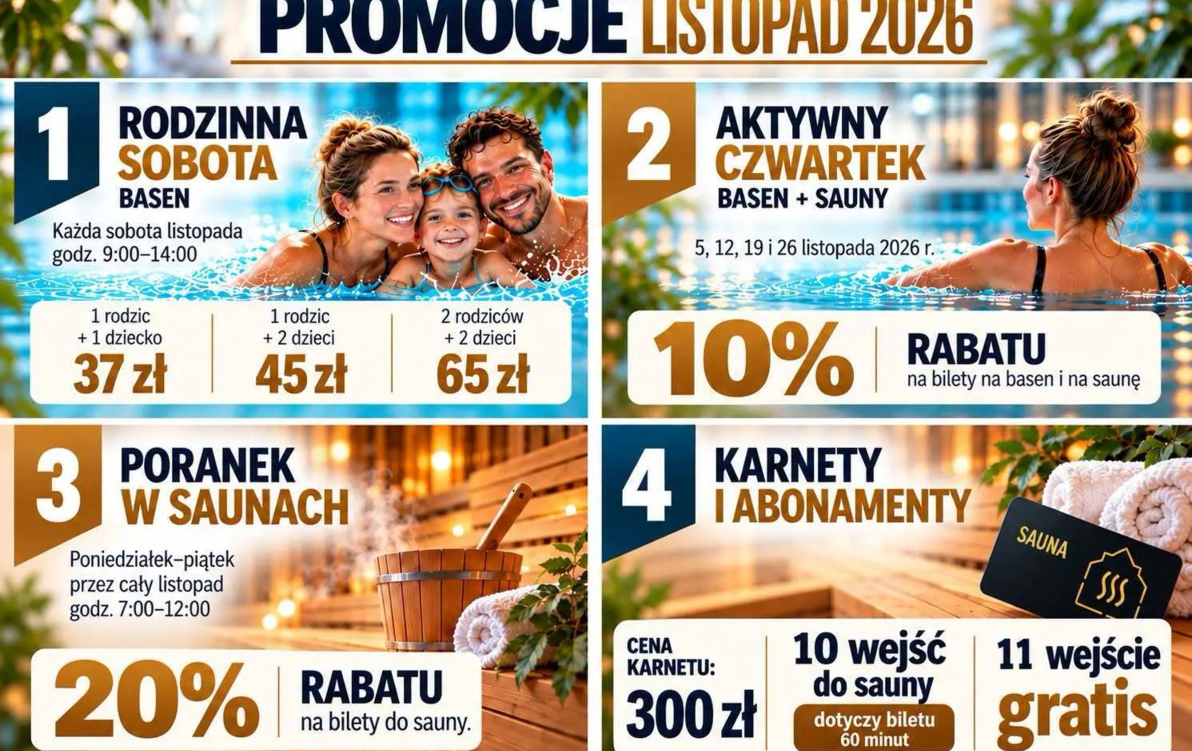 Zdjęcie do Bezpłatne seanse saunowe i listopadowe promocje na basen oraz do saun