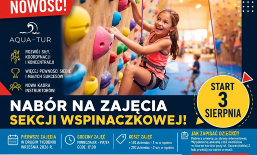 Zdjęcie do Rusza nab&oacute;r na zajęcia na ściance wspinaczkowej. Nowość w ofercie Aqua Tur