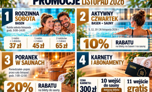 Zdjęcie do Bezpłatne seanse saunowe i listopadowe promocje na basen oraz do saun
