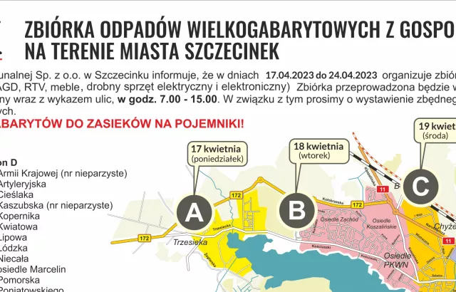 mapa przedstawiająca tereny zbiórki odpadów na terenie miasta Szczecinek
